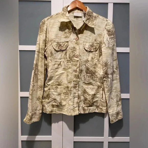 Liz Claiborne Tropical Palm Tree Print Cotton Button up Jacket Women’s Med EUC - Picture 2 of 6
